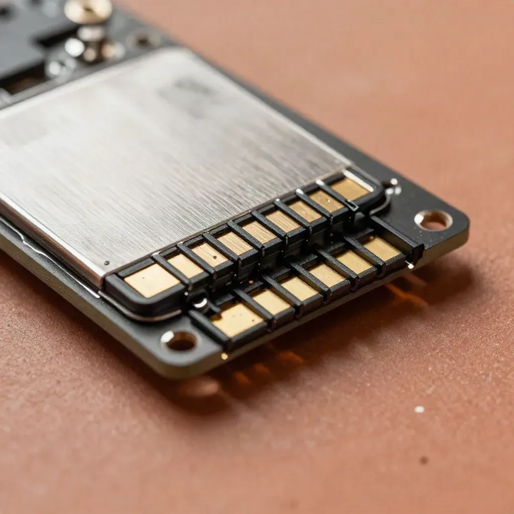 Macro still life of memory cards, a breakout board, and a connector block on terracotta plaster.